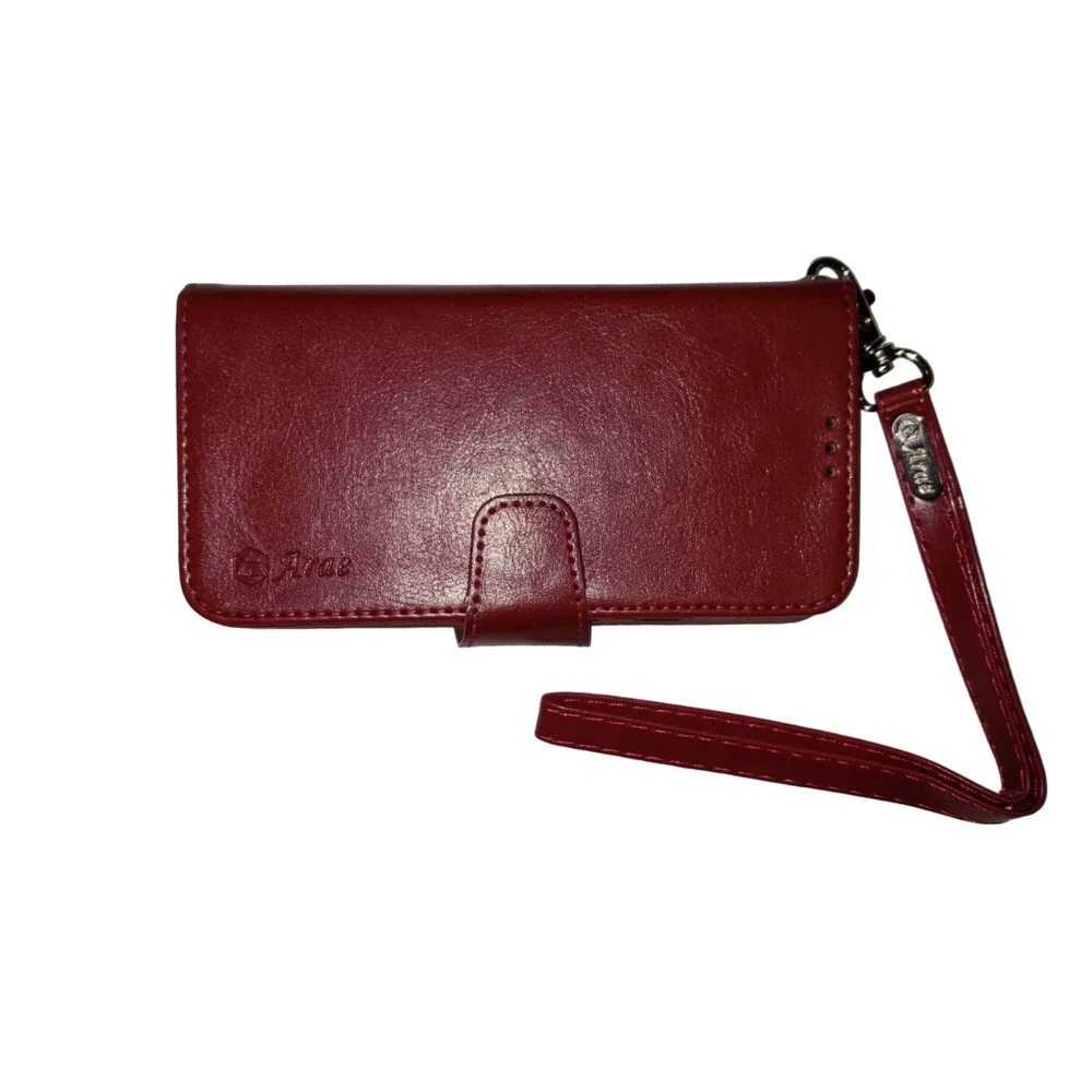 Pixel 5 Phone Case Wallet Burgundy Red Faux Leather NEW